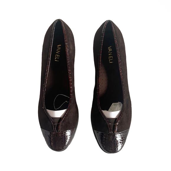 Vaneli : NEW Brown Suede Croc Embossed Sitta Cap Slip on Wedge Flats : 9.5 M - Picture 1 of 12